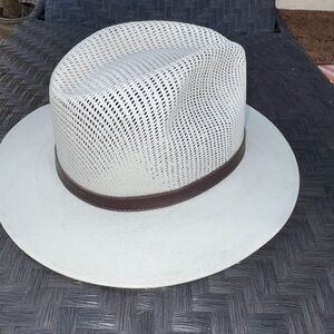 D'Lenny Hats Ventilated White Straw Fedora Sun Hat Made In Mexico Size Large L